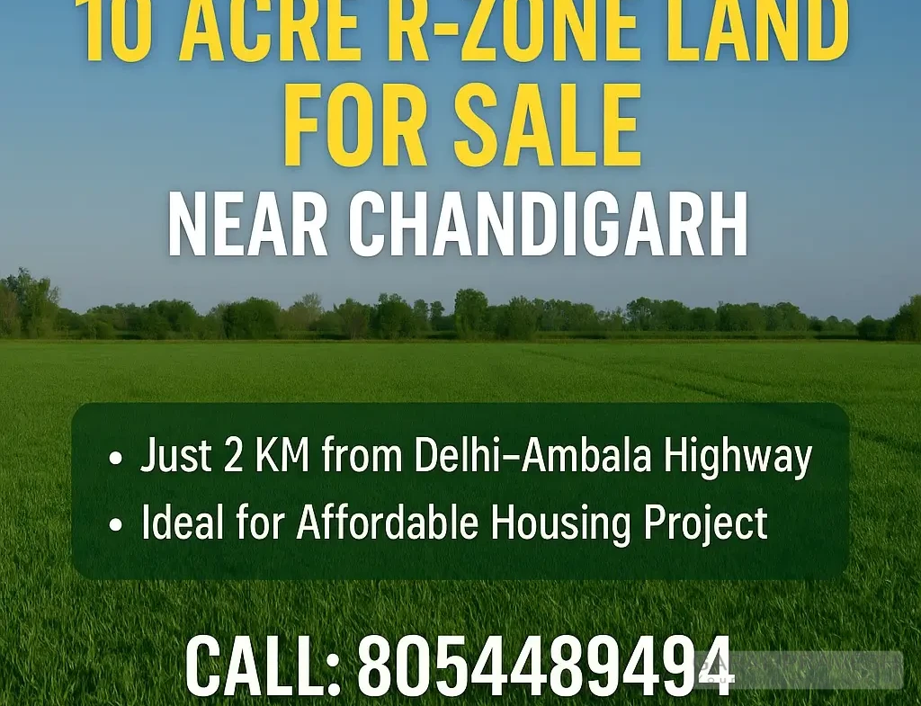10-acre R-Zone land near Chandigarh in Lalru, just 2km from Delhi-Ambala highway, ideal for affordable housing project.