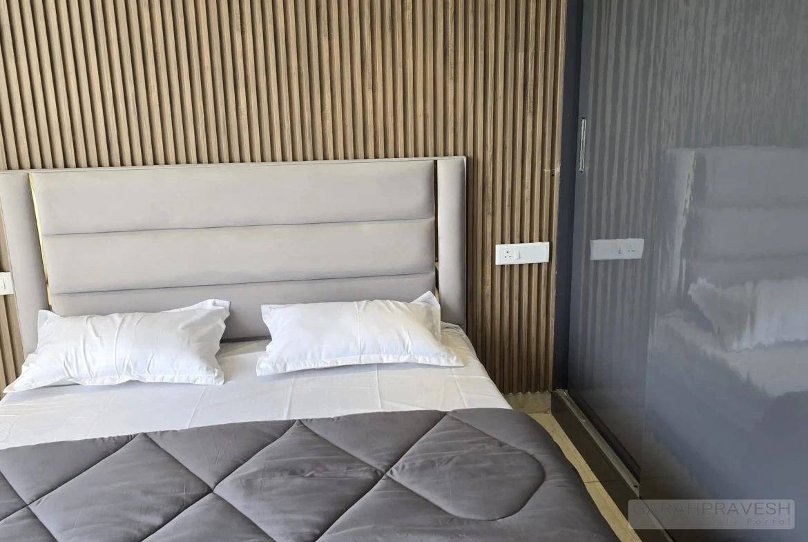 Stylish office furniture and comfortable bed in Zirakpur SOHO rental near PR7 Airport Road