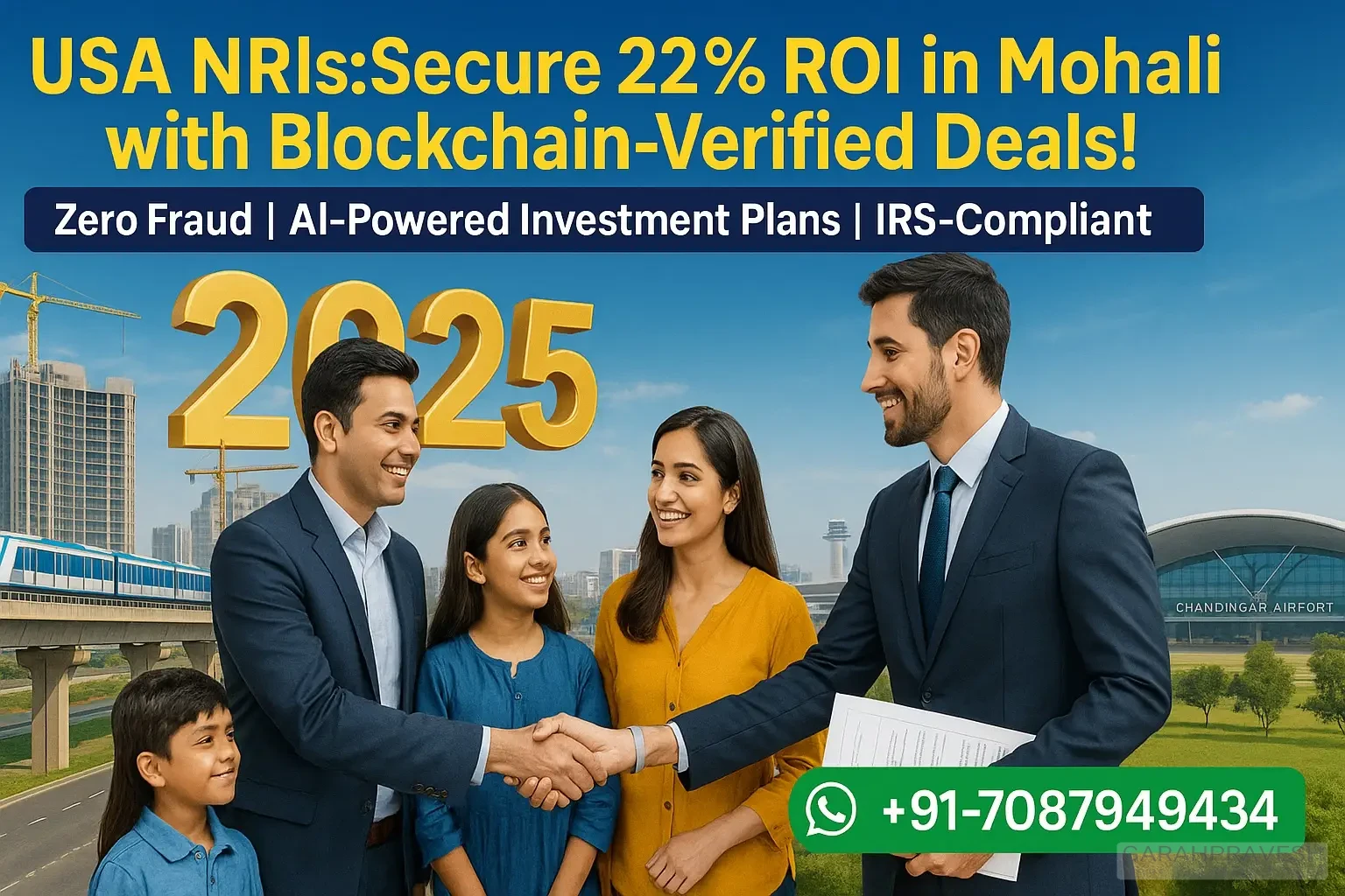 2025 guide for USA NRIs investing in Mohali/Zirakpur properties with 22% ROI, blockchain security & tax benefits