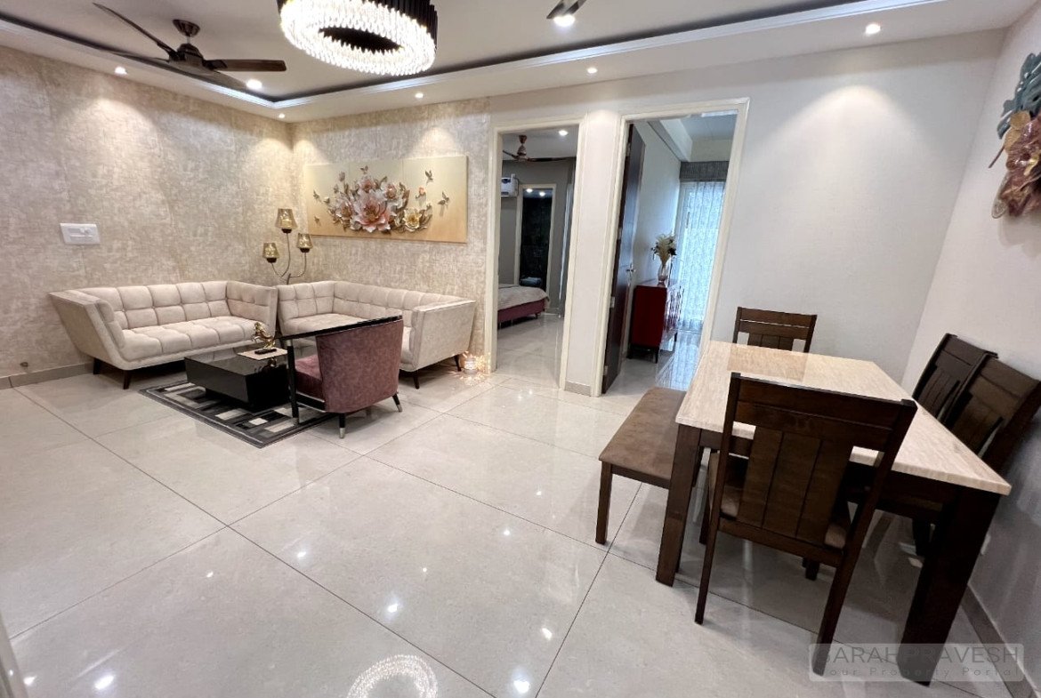 Fully furnished 3BHK designer flat for sale in Zirakpur with brand new furniture, lift access, modular kitchen, and spacious layout in a gated society near Patiala Road.