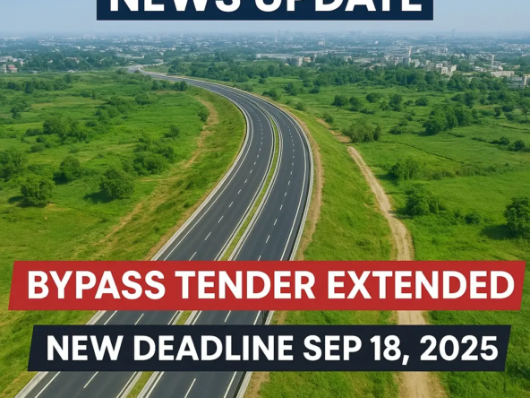 Aerial view of Zirakpur-Panchkula six-lane bypass project, NHAI extends tender deadline to September 18, 2025, modern highway with green surroundings and city skyline.