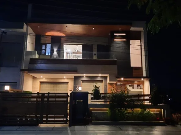 Luxury 10 Marla 5BHK Villa for Sale in Sector 79 Mohali – double storey independent house, park-facing, 6 car parking, modern facade with premium teak wood and Jaguar fittings.