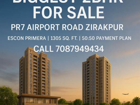 Biggest 2BHK flat for sale at Escon Primera Zirakpur on PR7 Airport Road with 1305 sq. ft. spacious apartments, luxury amenities, and 50:50 payment plan.