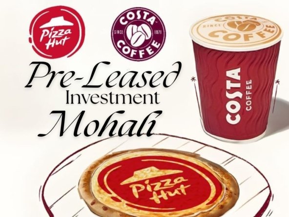 Pre-leased investment property in Mohali at Fintech Square with Pizza Hut and Costa Coffee, offering ₹3 lakh monthly rental income.
