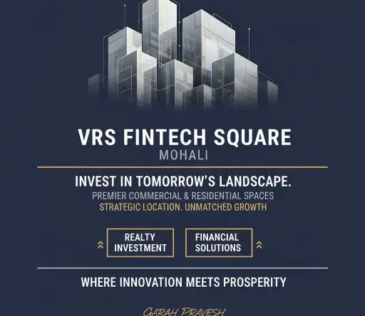 Corporate promotional poster for premium pre-leased office investment at VRS Fintech Square, Mohali with assured rental income and lease guarantee.