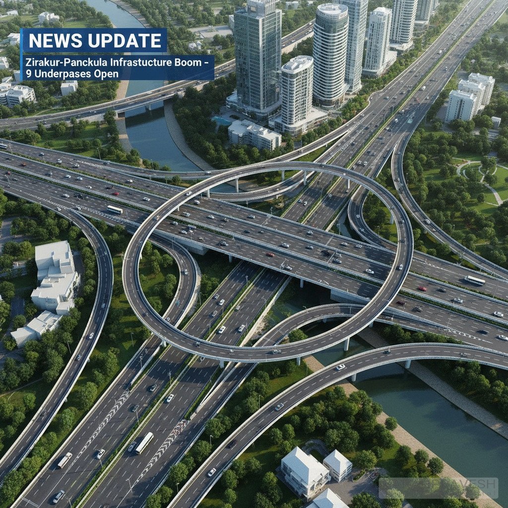 Aerial view of Zirakpur-Panchkula bypass showing new flyovers, bridges, and urban connectivity development