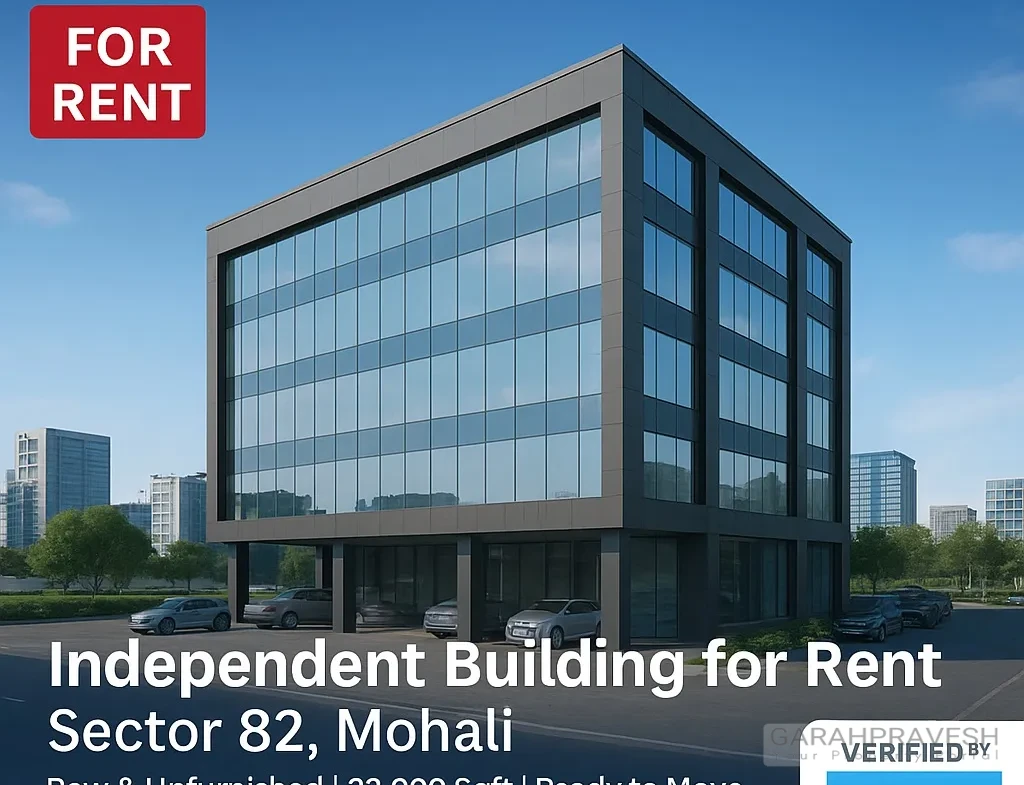 Independent commercial building for rent in Sector 82 Mohali – Raw and unfurnished 22,000 sqft space by Garah Pravesh