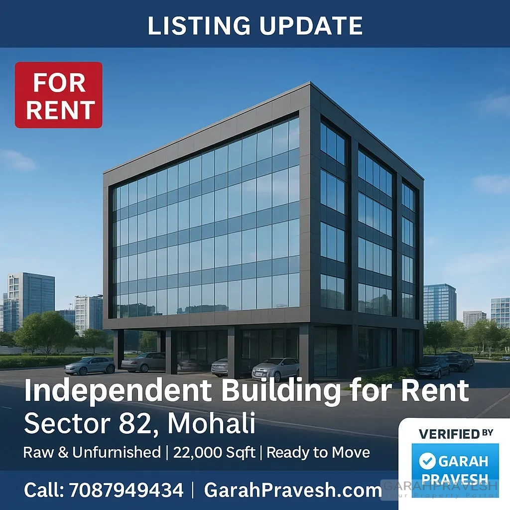 Independent commercial building for rent in Sector 82 Mohali – Raw and unfurnished 22,000 sqft space by Garah Pravesh