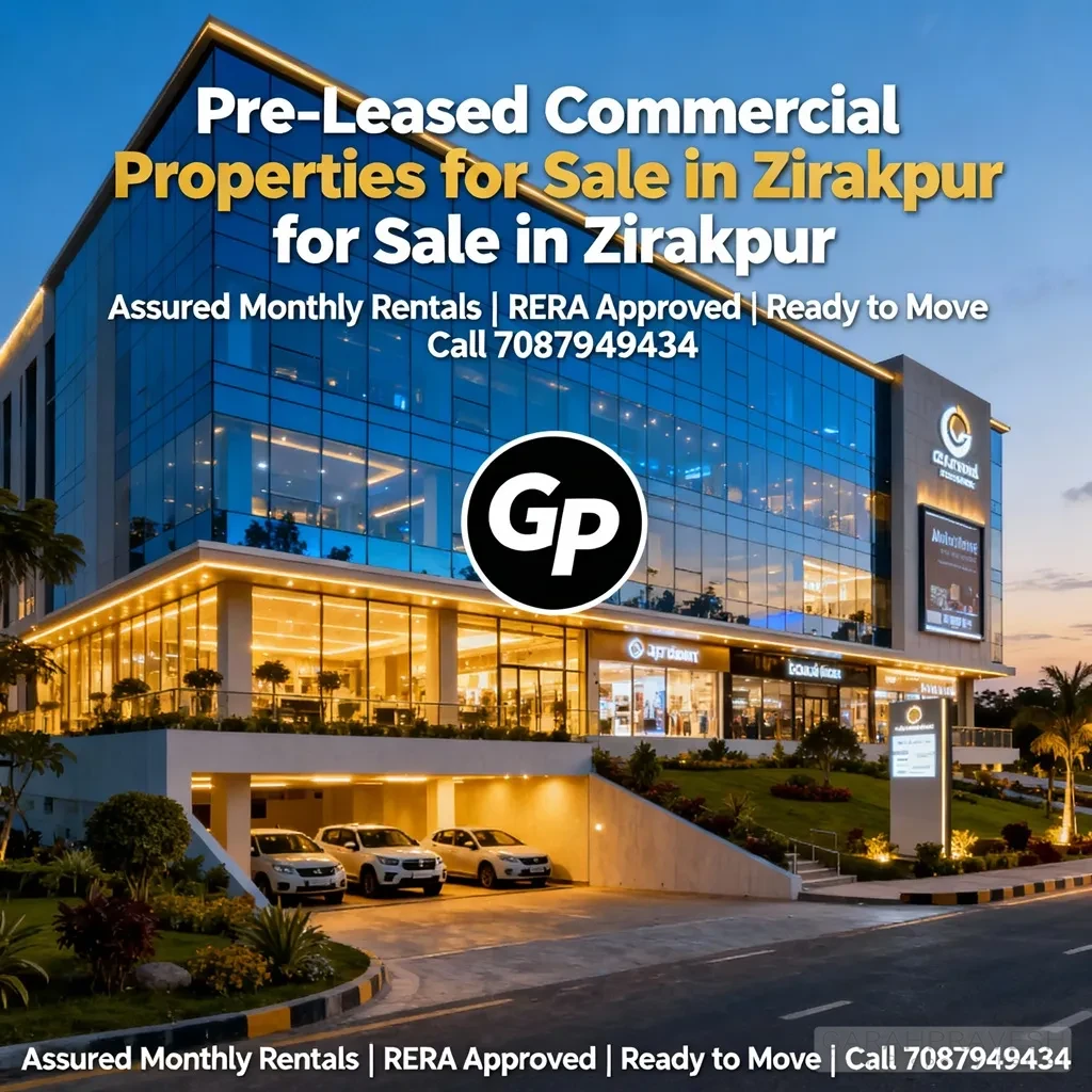 Modern pre-leased commercial property building for sale on Chandigarh Ambala Highway Zirakpur by Garah Pravesh – RERA approved, ready to move with assured rental income.
