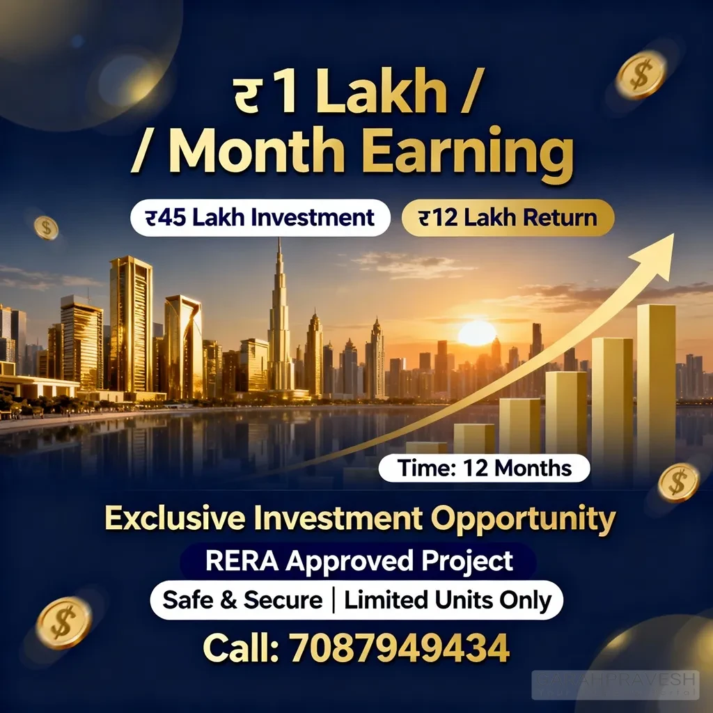 Exclusive RERA approved real estate investment opportunity with ₹45 lakh investment, ₹12 lakh return in 12 months, and ₹1 lakh monthly earning.