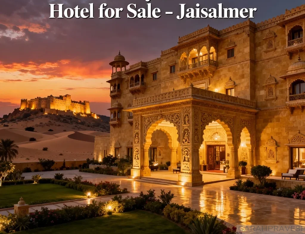 Luxury 4-star hotel for sale in Jaisalmer, fully renovated profit-making property ideal for tourism and destination weddings – Garah Pravesh Real Estate.