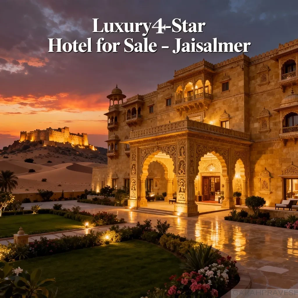 Luxury 4-star hotel for sale in Jaisalmer, fully renovated profit-making property ideal for tourism and destination weddings – Garah Pravesh Real Estate.