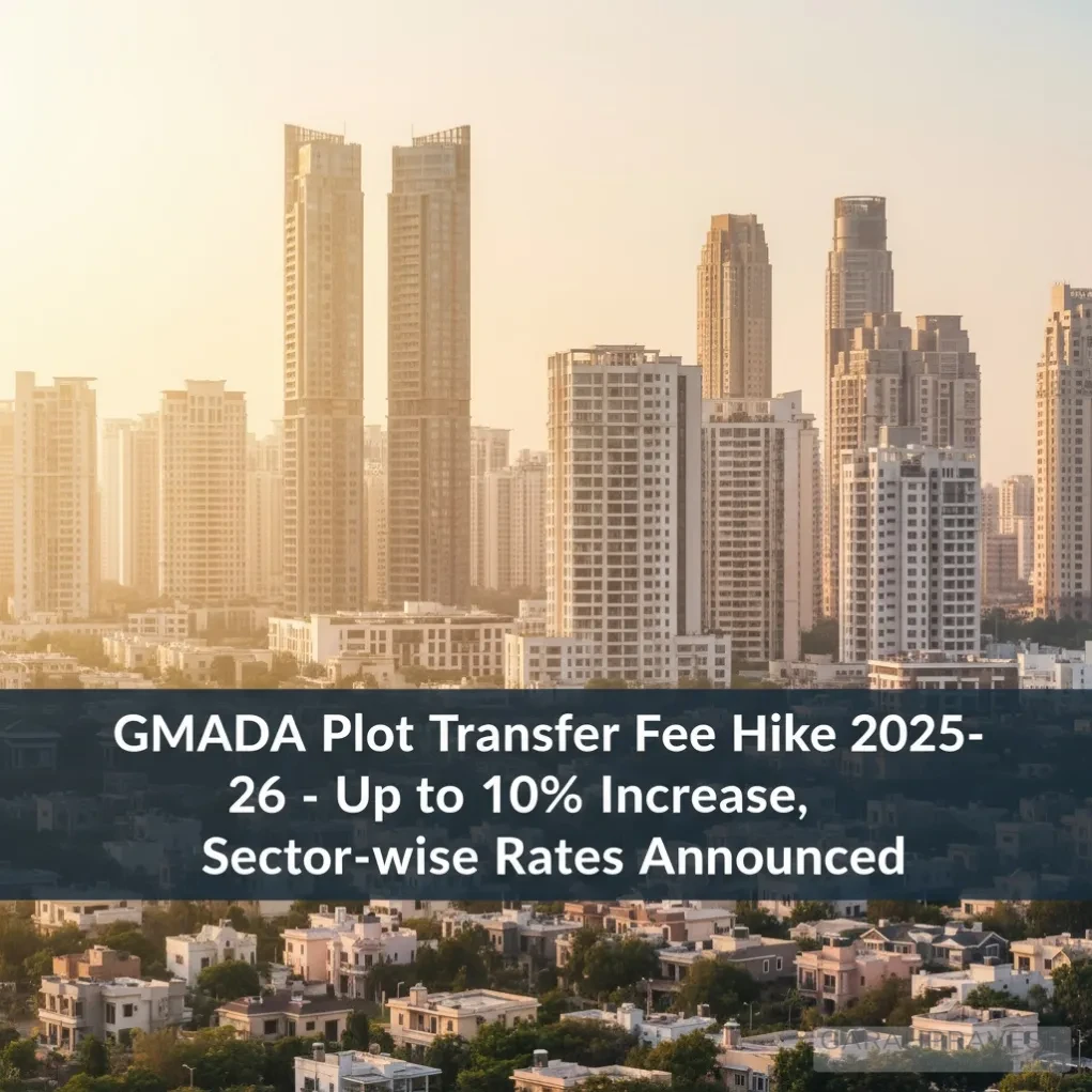 GMADA Plot Transfer Fee Hike 2025-26 - Up to 10% Increase, Sector-wise Rates Announced headline on a premium Mohali city skyline background with modern buildings