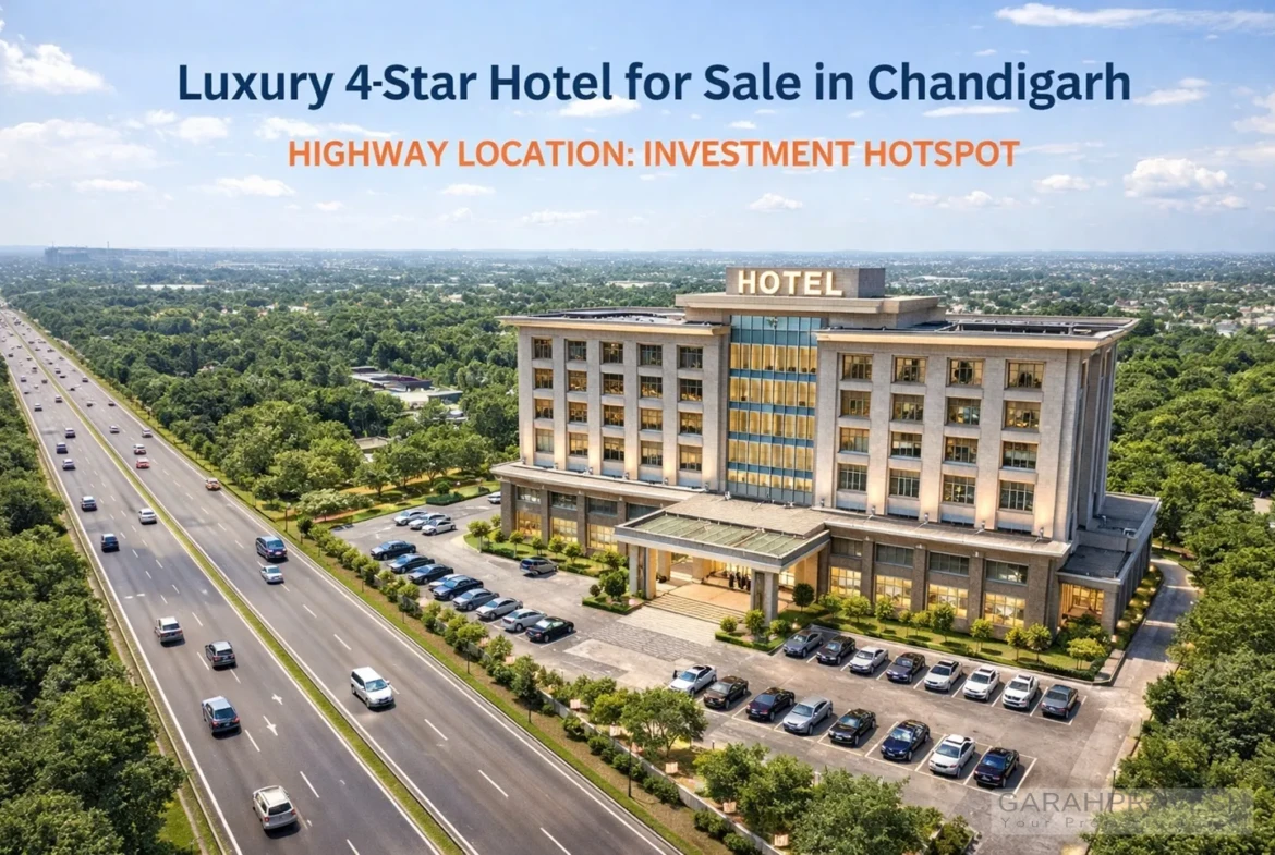 “Running 4 star hotel for sale in Chandigarh with 60+ rooms, highway location, large parking and banquet facilities – premium hospitality investment property.”