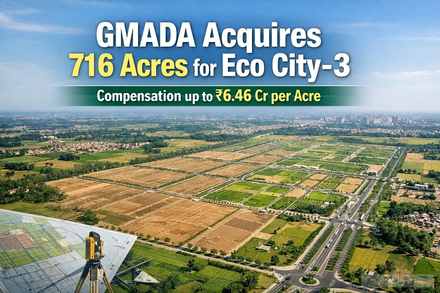 GMADA acquires 716 acres for Eco City-3 New Chandigarh with compensation up to ₹6.46 crore per acre, boosting Mohali and New Chandigarh real estate development.