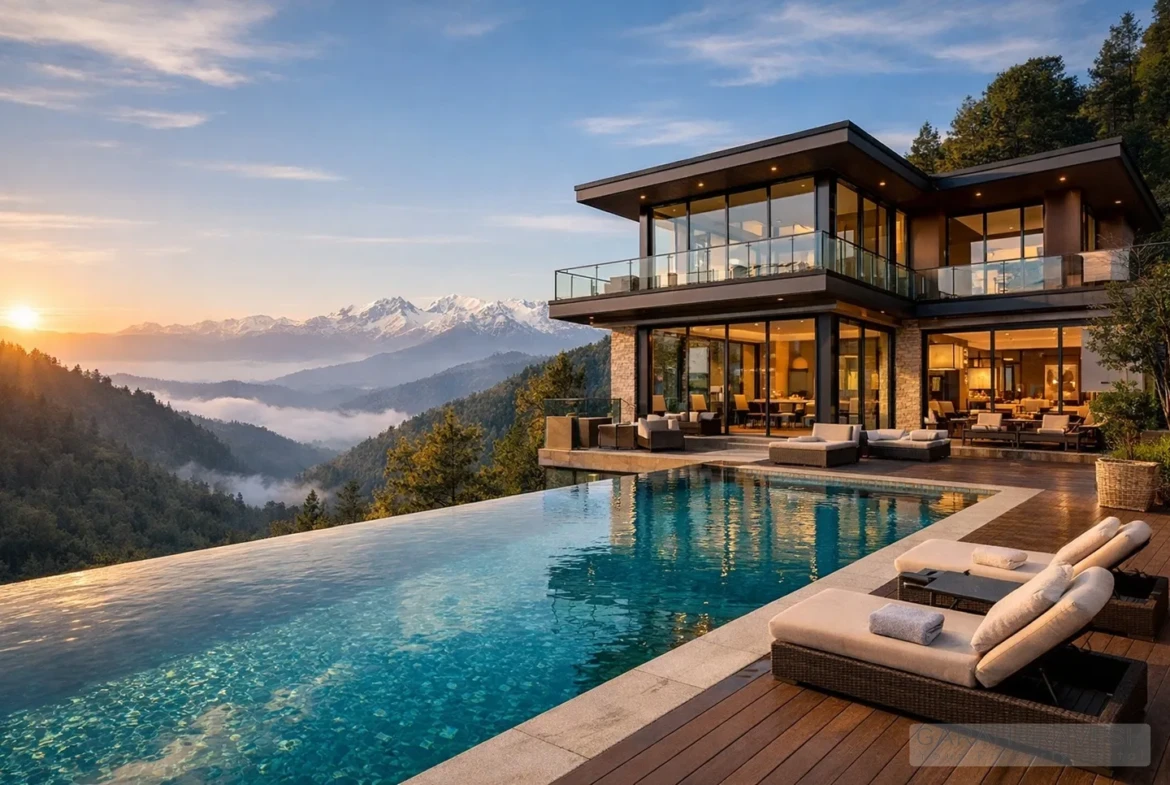 Luxury villa for sale on Kasauli Road Solan with private infinity pool and panoramic Himalayan views