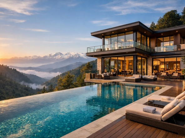 Luxury villa for sale on Kasauli Road Solan with private infinity pool and panoramic Himalayan views