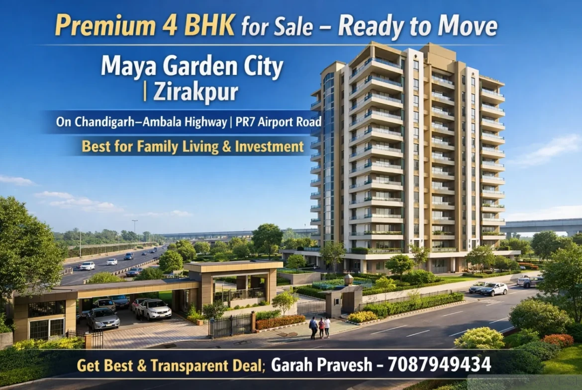 Luxury 4 BHK apartment for sale in Maya Garden City Zirakpur on Chandigarh Ambala Highway with PR7 Airport Road connectivity, gated society