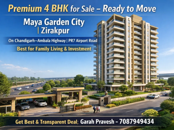 Luxury 4 BHK apartment for sale in Maya Garden City Zirakpur on Chandigarh Ambala Highway with PR7 Airport Road connectivity, gated society