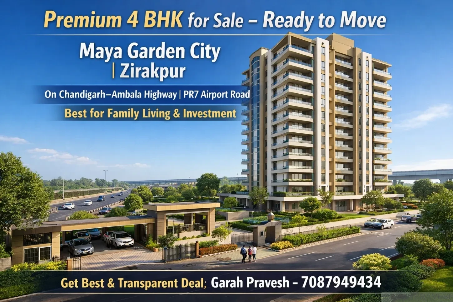 Luxury 4 BHK apartment for sale in Maya Garden City Zirakpur on Chandigarh Ambala Highway with PR7 Airport Road connectivity, gated society