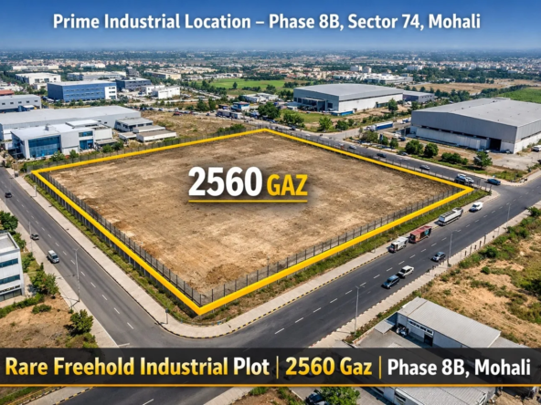 Industrial plot for sale in Mohali Phase 8B Sector 74 measuring 2560 gaz, prime freehold industrial land, ready to move, rare availability