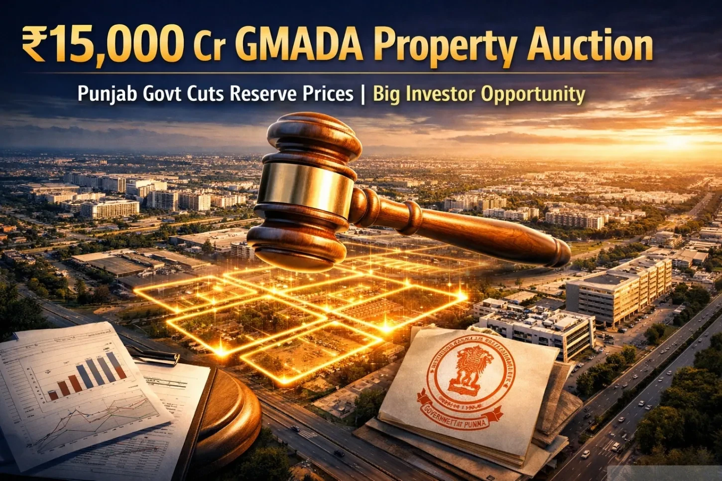 Punjab government launches ₹15,000 crore GMADA property auction in Mohali after reserve price cut, covering commercial, residential and industrial plots.