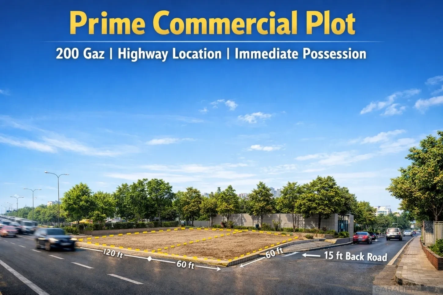 200 Gaz commercial pair plot for sale in Zirakpur near Chandigarh Ambala Highway, 15x60 + 15x60 both-side open plot with wide front road and 15 ft back road