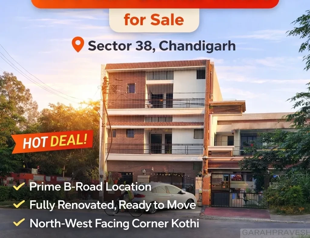 200 gaz 8 marla corner kothi for sale in Sector 38 Chandigarh, north-west facing freehold house on B-road, fully renovated ready to move property