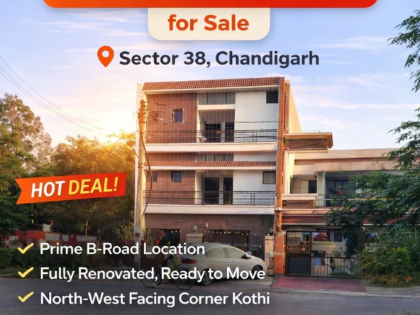 200 gaz 8 marla corner kothi for sale in Sector 38 Chandigarh, north-west facing freehold house on B-road, fully renovated ready to move property