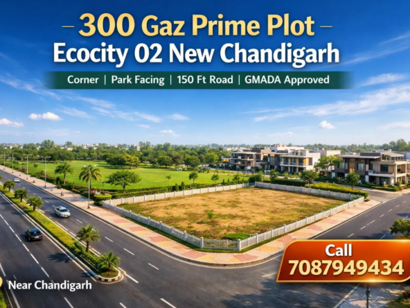 300 gaz GMADA approved corner plot for sale in Ecocity 02 New Chandigarh, park facing, 150 feet road, near Chandigarh, ready to move residential plot