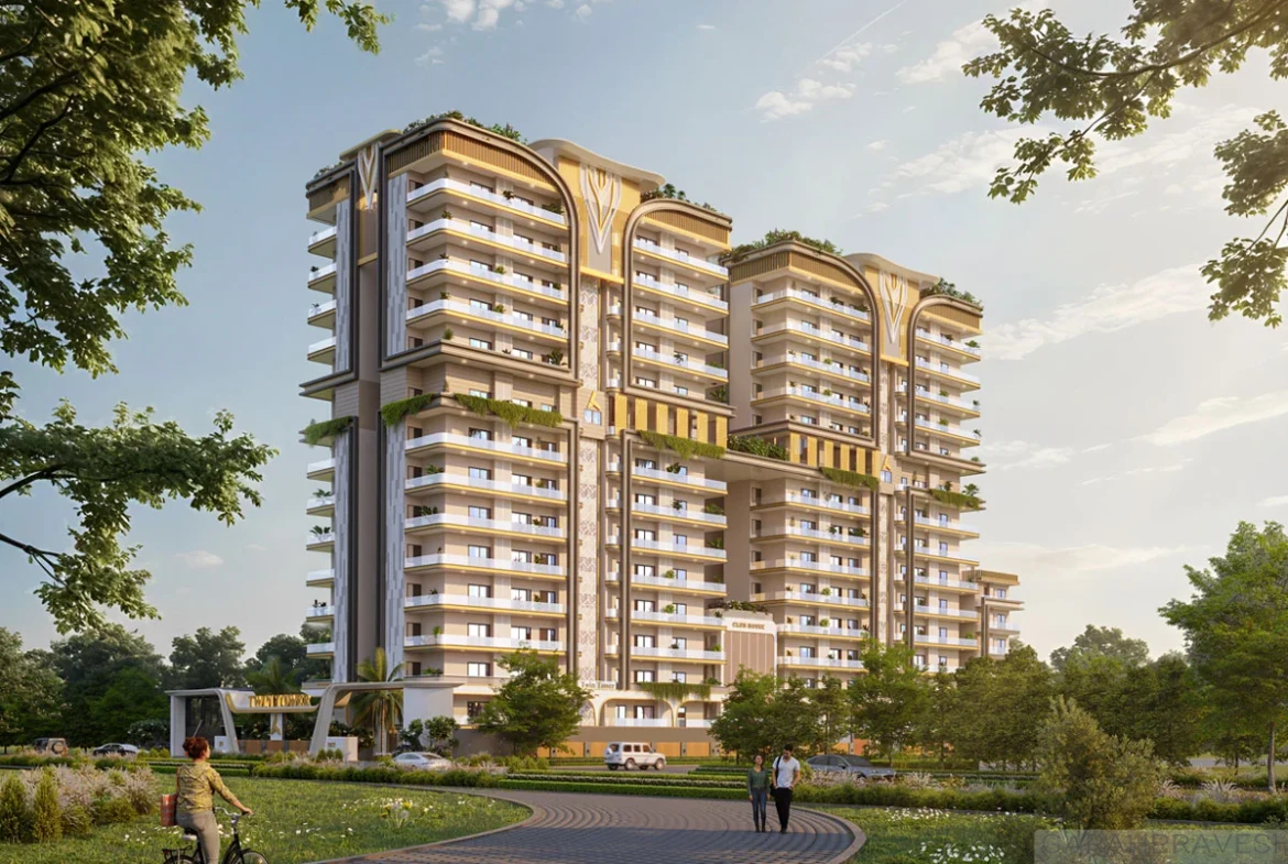 3 BHK luxury apartment for sale in Twin Towers Zirakpur by Aarv Group on High Ground Road with premium amenities and modern high-rise design