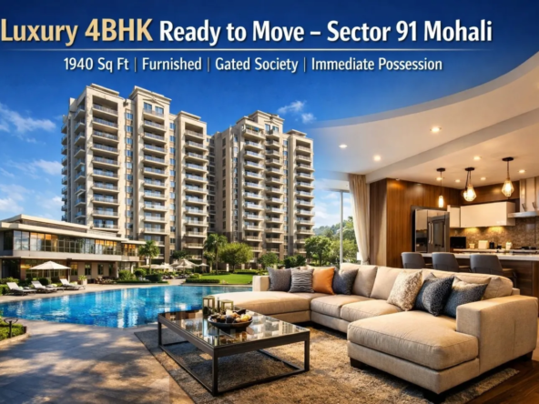 Luxury 4BHK furnished apartment for sale in Savitry Towers Sector 91 Mohali with swimming pool, clubhouse and gated society – 1940 sq ft ready to move resale property.