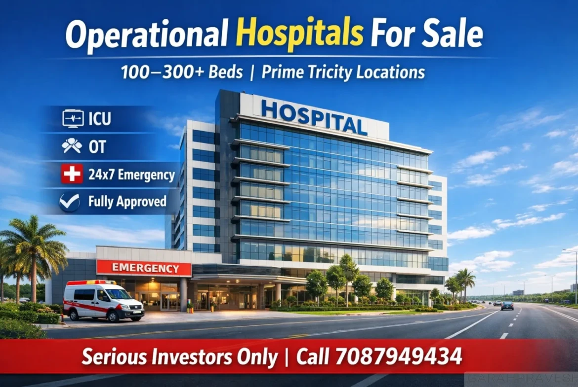 Operational 100 to 300+ bed multi-speciality hospital for sale near Chandigarh with modern infrastructure, ICU, OT, 24x7 emergency, and highway connectivity