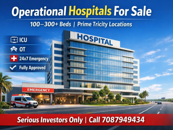 Operational 100 to 300+ bed multi-speciality hospital for sale near Chandigarh with modern infrastructure, ICU, OT, 24x7 emergency, and highway connectivity