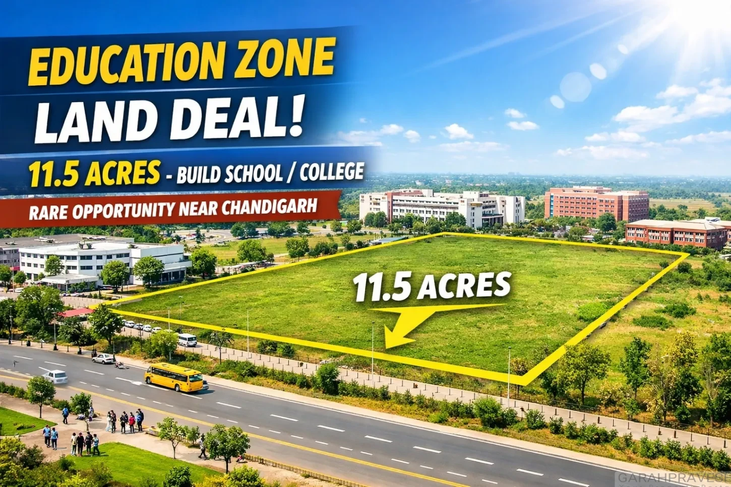 11.5 acres education zone land for sale in Lalru near Chandigarh ideal for school college campus institutional project