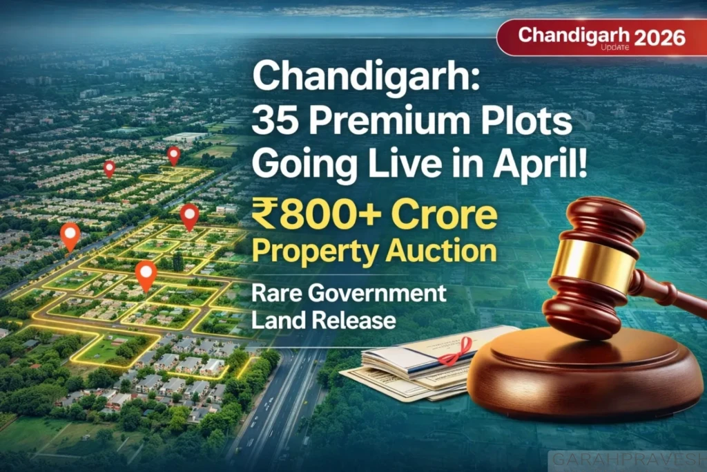 Chandigarh property auction 2026 featuring 35 premium residential and commercial plots worth over 800 crore with highlighted sectors and auction details