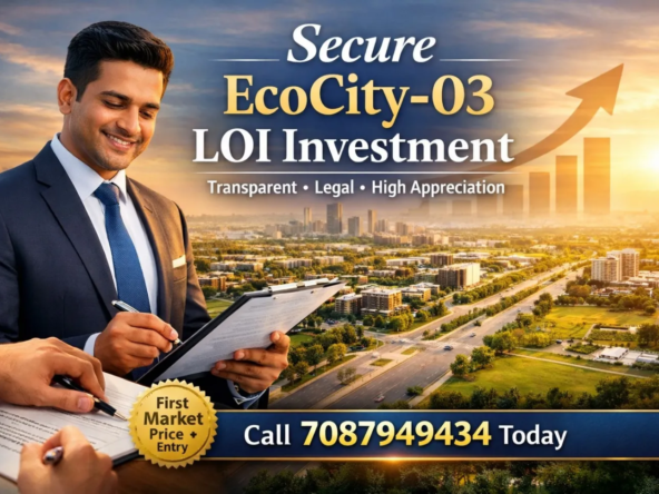 EcoCity 03 LOI investment in New Chandigarh showing investor signing legal documents with township background and growth chart for secure property appreciation.