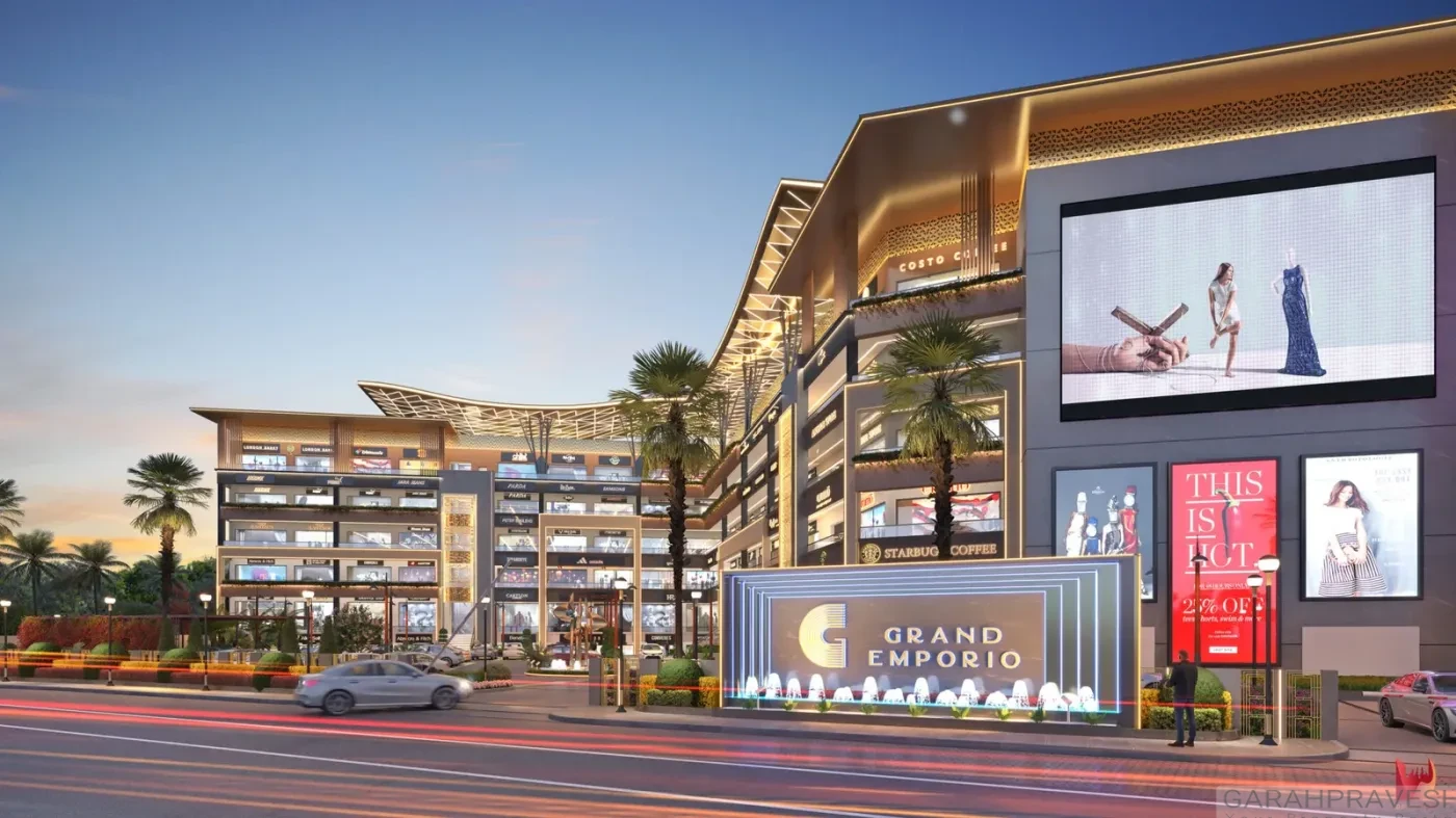 Premium commercial showrooms for sale in Grand Emporio Mohali Aerocity PR7 high street retail project with luxury facade and high visibility