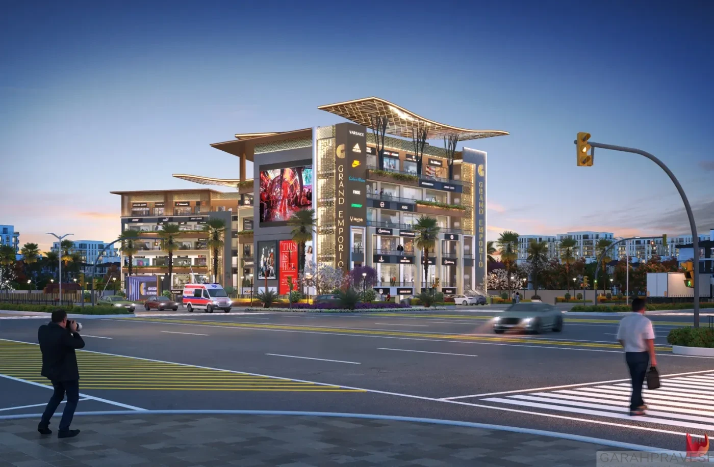 Premium commercial showrooms for sale in Grand Emporio Mohali Aerocity PR7 high street retail project with luxury facade and high visibility