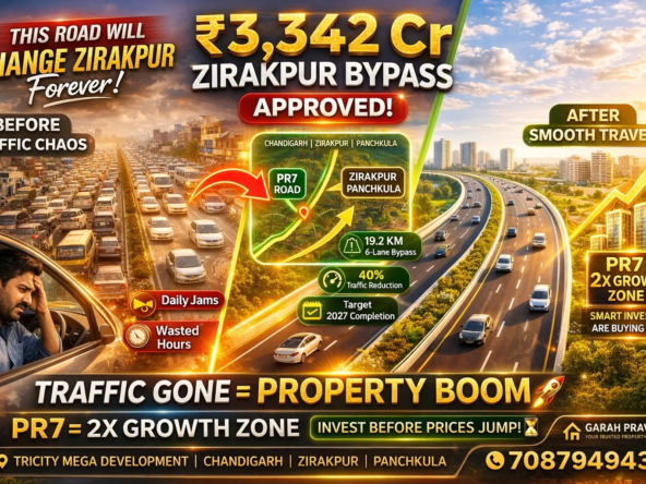 ₹3,342 crore Zirakpur Bypass project showing traffic transformation and PR7 Road property boom opportunity in Chandigarh, Panchkula and Zirakpur Tricity