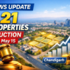 Chandigarh property auction 2026 news update showing 21 residential, commercial and industrial properties going for e-auction on May 15 with highlighted plots and auction gavel