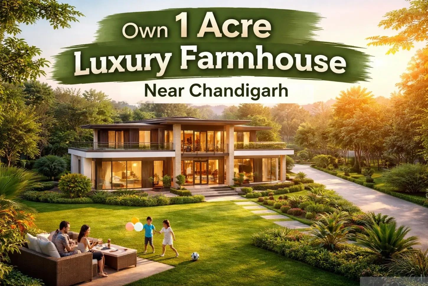 Luxury 1 acre farmhouse near Chandigarh with lush greenery and gated township living