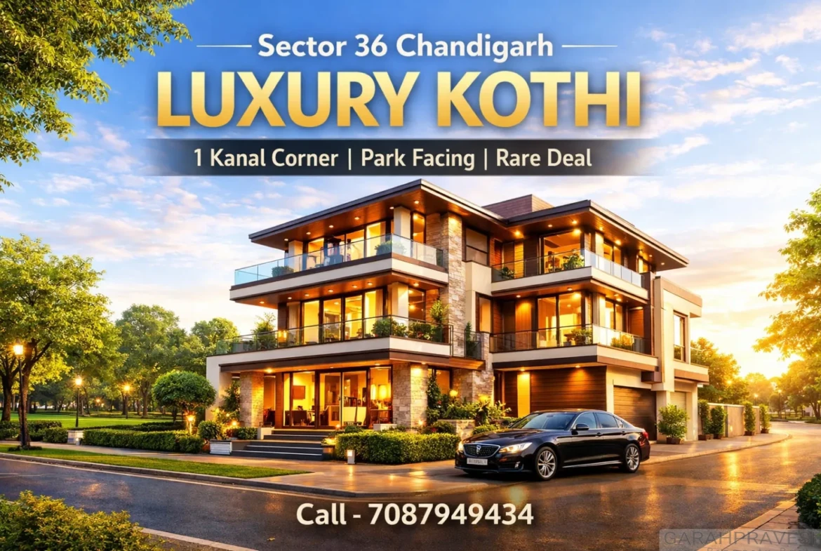 Luxury 1 kanal corner kothi for sale in Sector 36 Chandigarh with park facing view and modern architecture