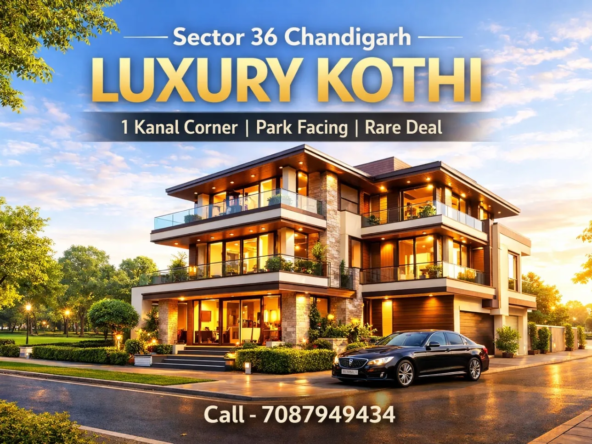 Luxury 1 kanal corner kothi for sale in Sector 36 Chandigarh with park facing view and modern architecture