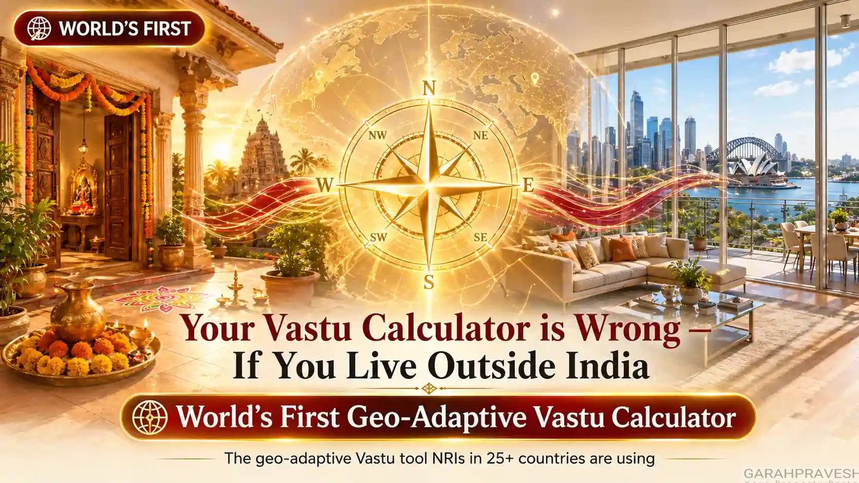 World’s first geo-adaptive Vastu calculator connecting Indian homes and global apartments with directional energy compass for NRIs