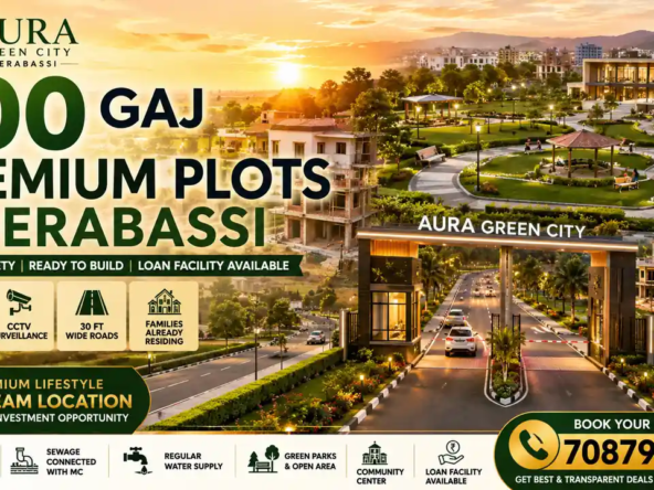 100 gaj premium residential plots in Aura Green City Derabassi with gated society, wide roads, green parks, luxury homes, and modern infrastructure near Chandigarh