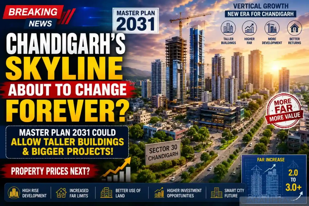 Chandigarh Master Plan 2031 update showing taller buildings, vertical growth, and future real estate development in Sector 30 and Tricity.