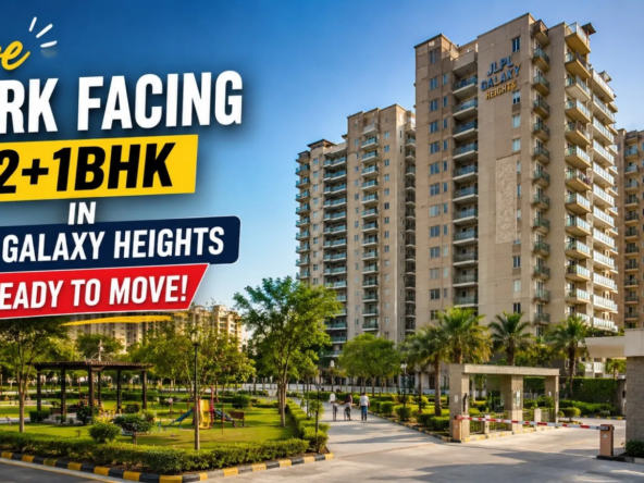 2+1BHK park-facing flat for sale in JLPL Galaxy Heights, PR7 Airport Road, Mohali – exterior view of the gated residential community | Garah Pravesh