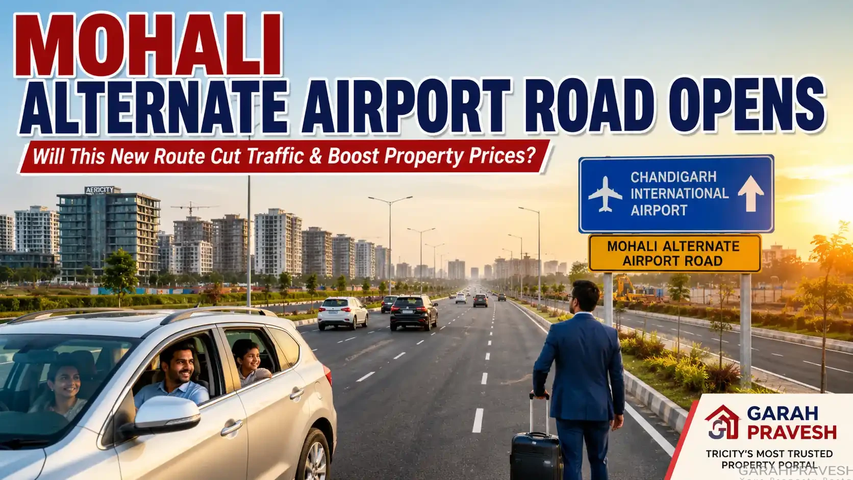 Mohali Alternate Airport Road partially opened in 2026 showing the new 8.5 km corridor improving airport connectivity, reducing traffic congestion, and supporting real estate growth in Mohali