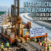 Heavy geo-technical drilling rig conducting 100-foot soil testing on PR-7 Highway for the ₹1,878 crore Zirakpur-Parwanoo six-lane PR-7 highway project, with active morning traffic on the left and a digital architectural overlay of the upcoming elevated expressway on the right.